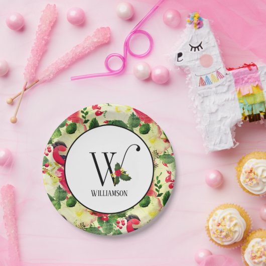 Weihnachtsmuster Monogram Initial W Personalisiert Pappteller (Party)