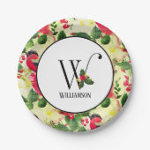 Weihnachtsmuster Monogram Initial W Personalisiert Pappteller (Vorderseite)