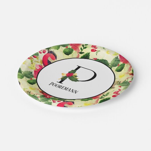 Weihnachtsmuster Monogramm Initial P Personalisier Pappteller (Schrägansicht)