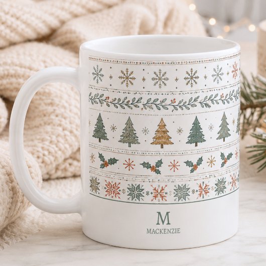 Weihnachtsmuster-Monogramm Kaffeetasse