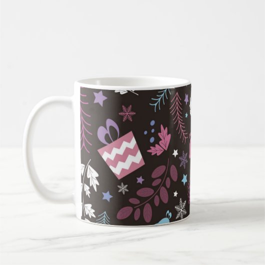 Weihnachtsmuster nahtlos mit Baum, Schnee, Geschen Kaffeetasse (Links)