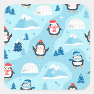 Weihnachtsmuster nahtlos mit Pinguin Quadratischer Aufkleber