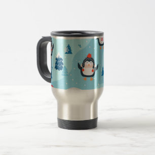 Weihnachtsmuster nahtlos mit Pinguin Reisebecher