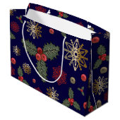 Weihnachtsmuster Navy Große Geschenktasche Geschenktüte (Rückseite Schrägansicht)