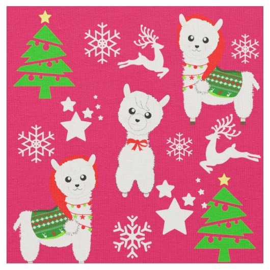 Weihnachtsmuster Niedlich Giro Llama Snowflakes We Stoff (Nahaufnahme)
