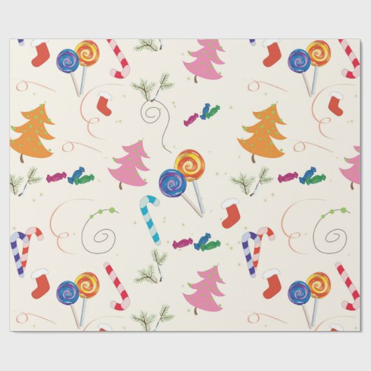 Weihnachtsmuster Niedlich süße Bonbons Geschenkpapier (Flach)