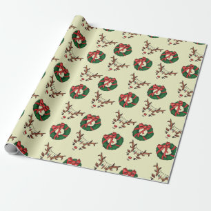 Weihnachtsmuster, Niedlicher Rentier, Grüner Kranz Geschenkpapier
