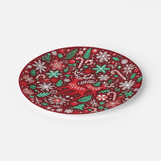 Weihnachtsmuster Pappteller (Schrägansicht)