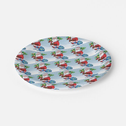 Weihnachtsmuster Pappteller (Schrägansicht)