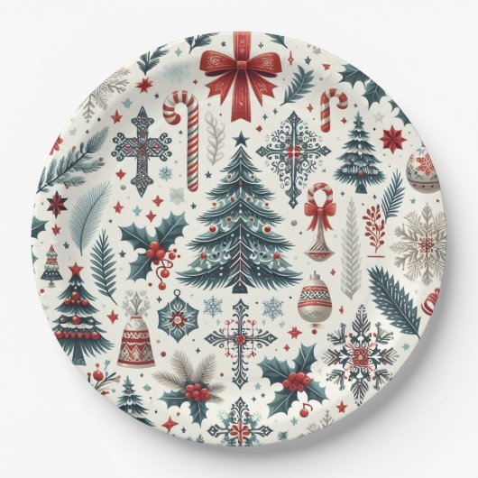 Weihnachtsmuster Pappteller (Vorderseite)