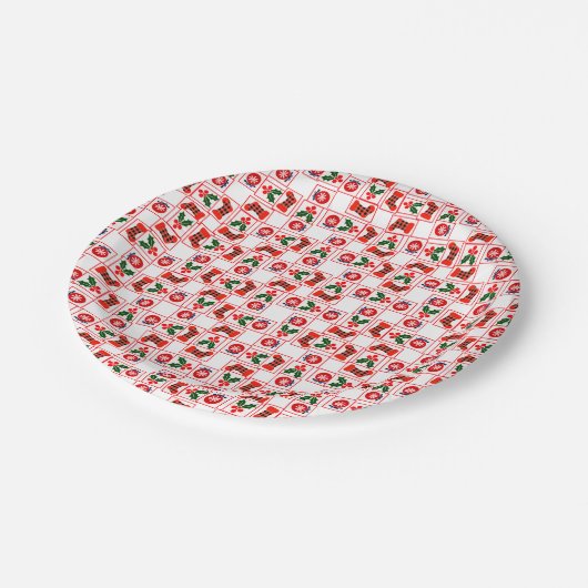 Weihnachtsmuster Pappteller (Schrägansicht)