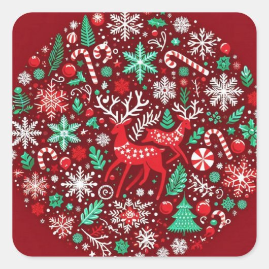 Weihnachtsmuster Quadratischer Aufkleber (Vorderseite)