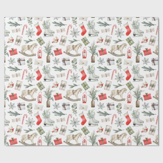 Weihnachtsmuster Rocking Horst Ice Skate Geschenk Geschenkpapier (Flach)