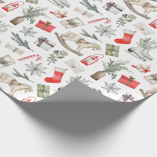 Weihnachtsmuster Rocking Horst Ice Skate Geschenk Geschenkpapier (Ecke)