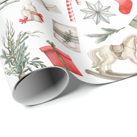 Weihnachtsmuster Rocking Horst Ice Skate Geschenk Geschenkpapier (Rolleneckpunkt)