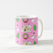 Weihnachtsmuster - Rosa Hintergrund Kaffeetasse (VorderseiteRechts)