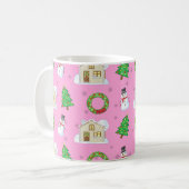 Weihnachtsmuster - Rosa Hintergrund Kaffeetasse (Vorderseite Links)