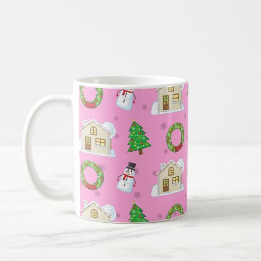 Weihnachtsmuster - Rosa Hintergrund Kaffeetasse (Links)