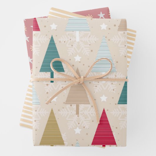 Weihnachtsmuster Rosa Tree und Sterne Geschenkpapier Set (Beispiel)
