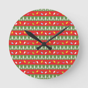 Weihnachtsmuster rot und grün runde wanduhr