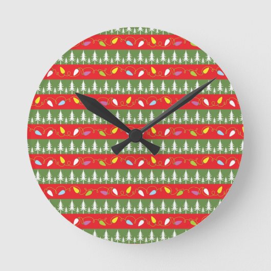 Weihnachtsmuster rot und grün runde wanduhr (Vorderseite)