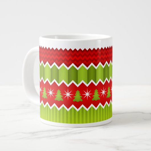 Weihnachtsmuster Rot und Grün Zickzack Streifen Jumbo-Tasse (Vorderseite Links)