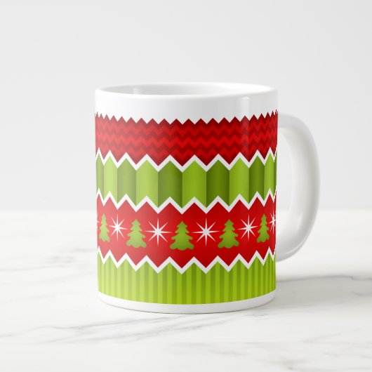 Weihnachtsmuster Rot und Grün Zickzack Streifen Jumbo-Tasse (Vorderseite Rechts)