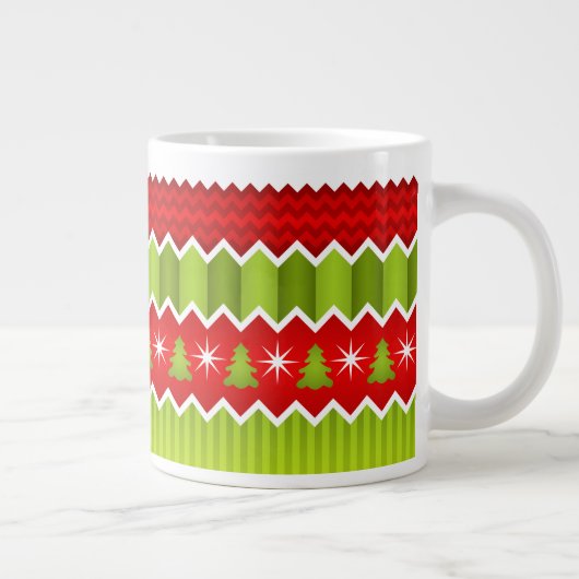 Weihnachtsmuster Rot und Grün Zickzack Streifen Jumbo-Tasse (Rechts)