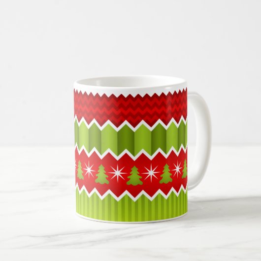 Weihnachtsmuster Rot und Grün Zickzack Streifen Kaffeetasse (VorderseiteRechts)