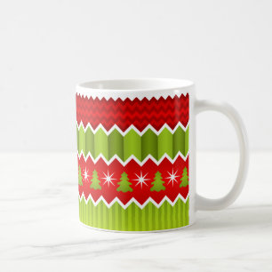 Weihnachtsmuster Rot und Grün Zickzack Streifen Kaffeetasse