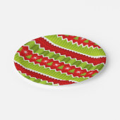 Weihnachtsmuster Rot und Grün Zickzack Streifen Pappteller (Schrägansicht)
