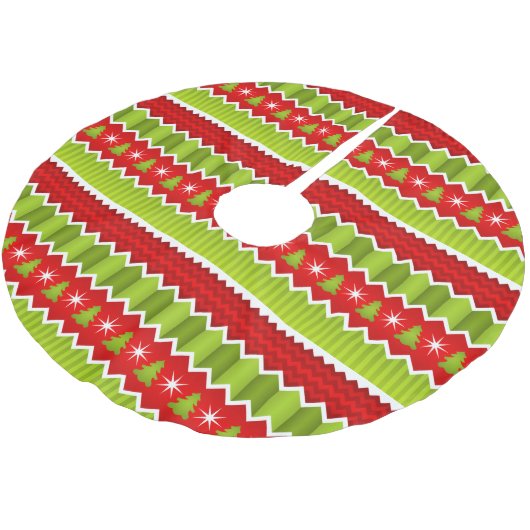 Weihnachtsmuster Rot und Grün Zickzack Streifen Polyester Weihnachtsbaumdecke (Schrägansicht)