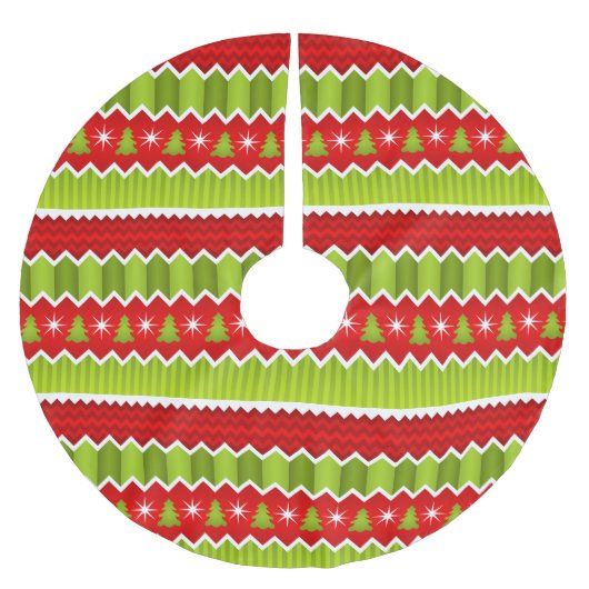Weihnachtsmuster Rot und Grün Zickzack Streifen Polyester Weihnachtsbaumdecke (Vorderseite)
