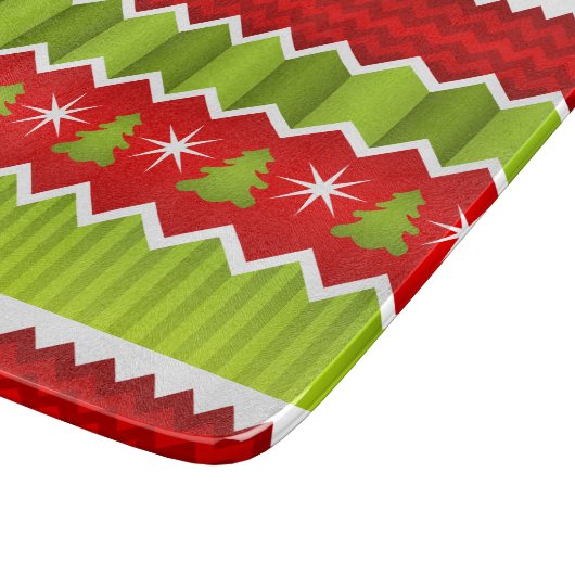 Weihnachtsmuster Rot und Grün Zickzack Streifen Schneidebrett (Ecke)