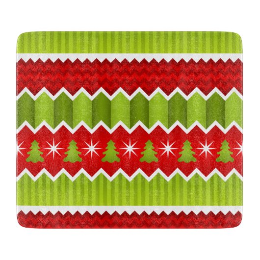 Weihnachtsmuster Rot und Grün Zickzack Streifen Schneidebrett (Vorderseite)