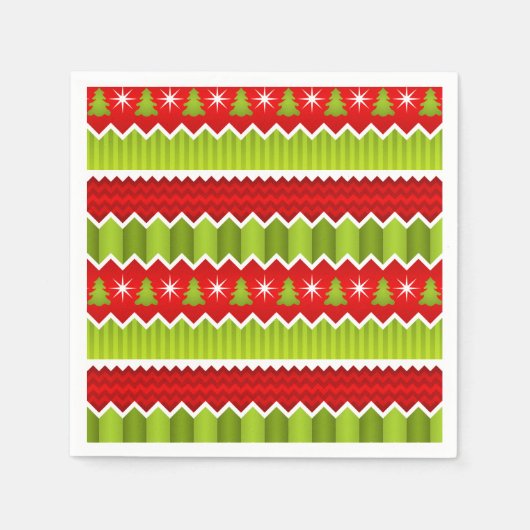 Weihnachtsmuster Rot und Grün Zickzack Streifen Serviette (Vorderseite)