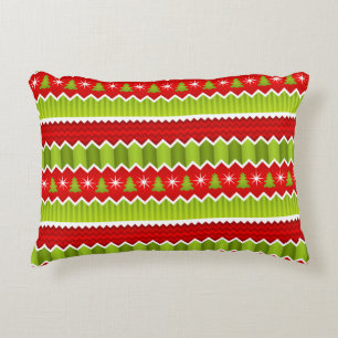 Weihnachtsmuster Rot und Grün Zickzack Streifen Zierkissen