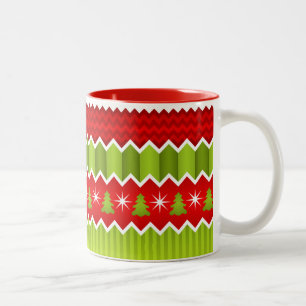 Weihnachtsmuster Rot und Grün Zickzack Streifen Zweifarbige Tasse