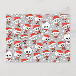Weihnachtsmuster Sankt und Schneemann auf Grau Feiertagspostkarte