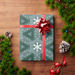 Weihnachtsmuster Schneeflocken Weißer Grüner Luxus Geschenkpapier
