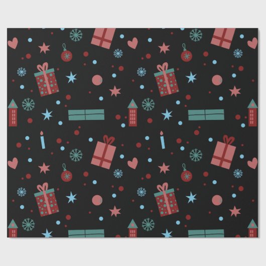 Weihnachtsmuster Schwarz Geschenkpapier (Flach)