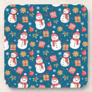 Weihnachtsmuster Snowman Holly Blätter und Gegenwa Getränkeuntersetzer