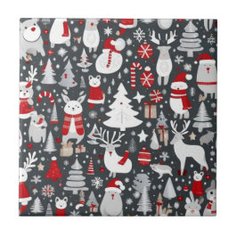 Weihnachtsmuster Snowman Santa Bäume graue Dekorat Fliese