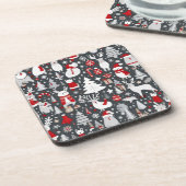 Weihnachtsmuster Snowman Santa Bäume graue Dekorat Getränkeuntersetzer (Linke Seite)