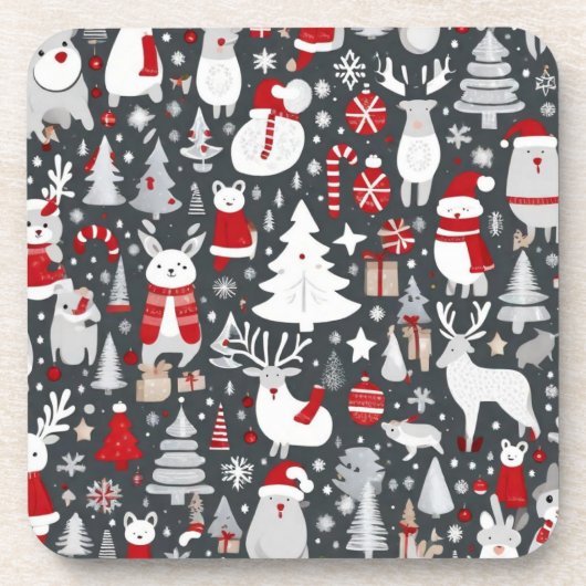 Weihnachtsmuster Snowman Santa Bäume graue Dekorat Getränkeuntersetzer (Vorderseite)