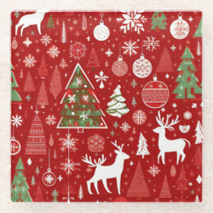 Weihnachtsmuster Snowman Santa Bäume graue Dekorat Glasuntersetzer