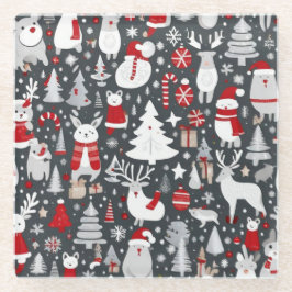 Weihnachtsmuster Snowman Santa Bäume graue Dekorat Glasuntersetzer
