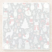 Weihnachtsmuster Snowman Santa Bäume graue Dekorat Glasuntersetzer (Rückseite)