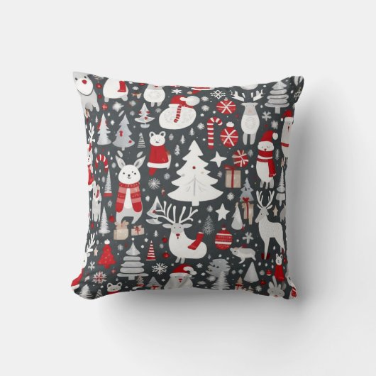 Weihnachtsmuster Snowman Santa Bäume graue Dekorat Kissen (Vorderseite)