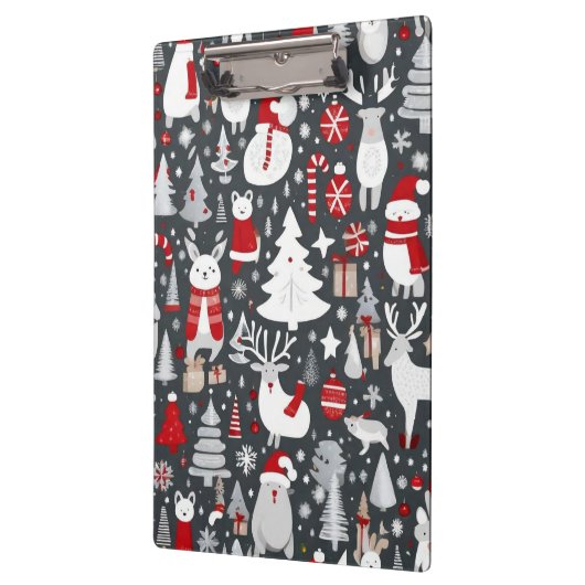 Weihnachtsmuster Snowman Santa Bäume graue Dekorat Klemmbrett (Links)